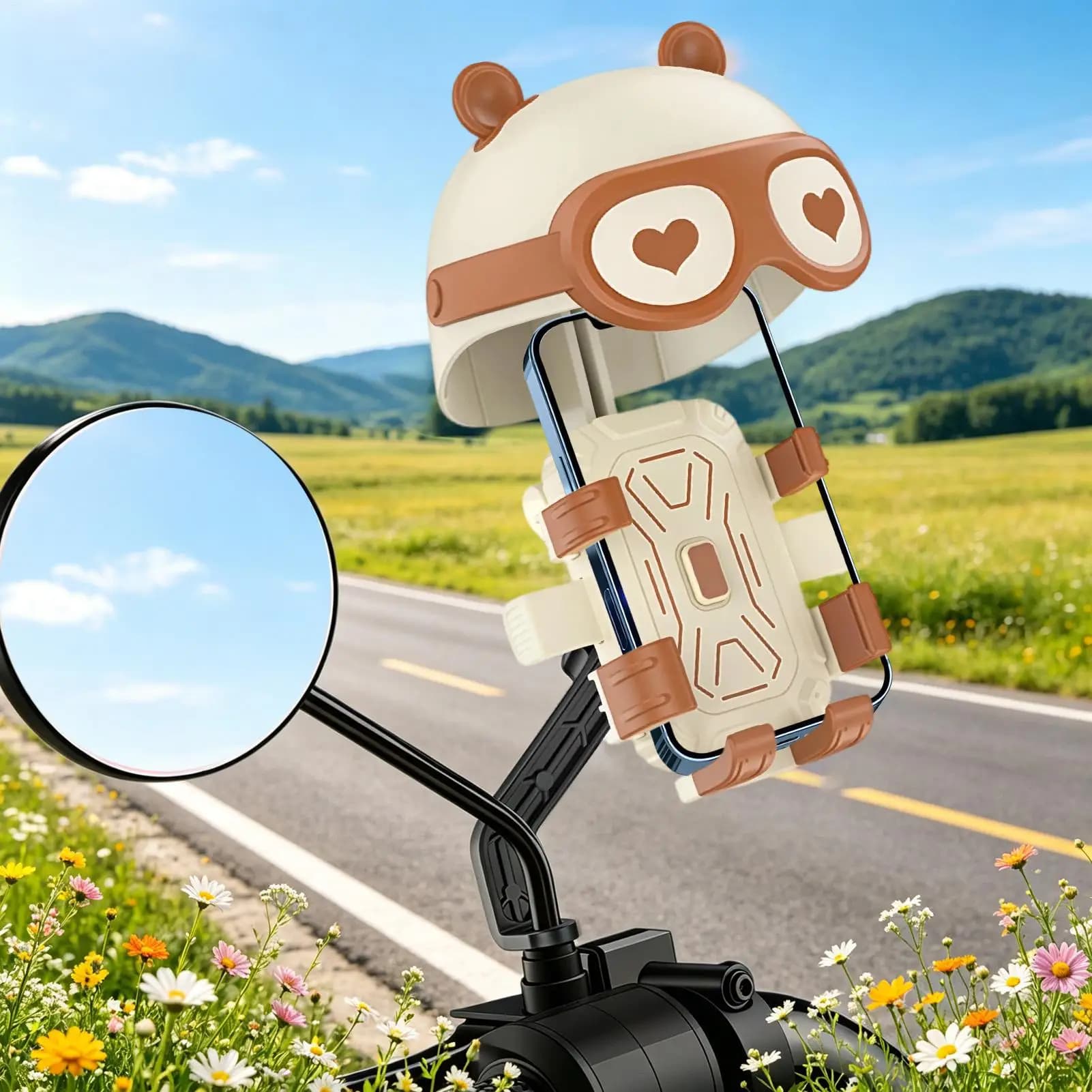 Supporto per telefono da bici con rotazione a 360 gradi, assorbimento degli urti, supporto per telefono da moto con mini casco per navigazione e registrazione video