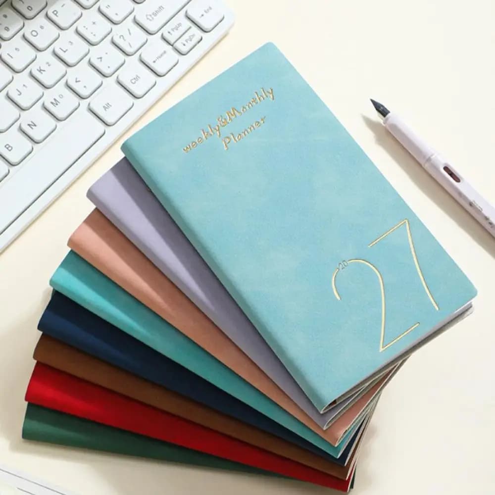 New Portable 2027 A6 Planner Notebook Daily Planning Journal Writing Hardcover Journal Notebook PU Notebook Home Daily Record
