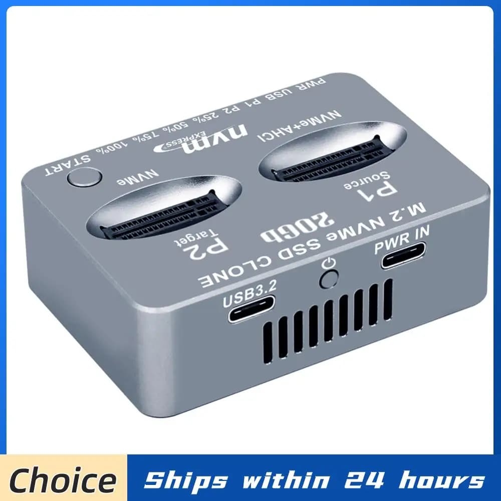 Docking Station NVME M/B M Key Dual-Bay per SSD M.2 NVME, Clone Gen2X 20Gbps, Case per Disco Solido M.2 M.3 NVME PCI-E per SSD M2 M Key