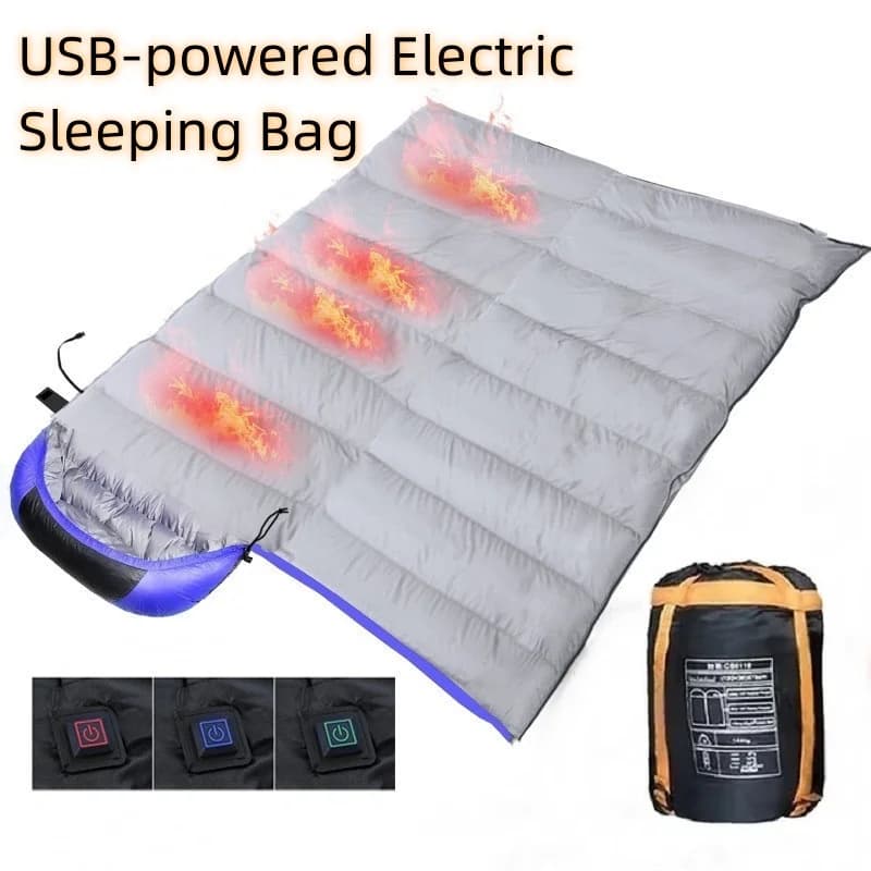 Sacco a pelo riscaldato elettrico USB 210 * 75 cm Sacco a pelo invernale Addensare Imbottiture in cotone Sacco a pelo da campeggio caldo impermeabile