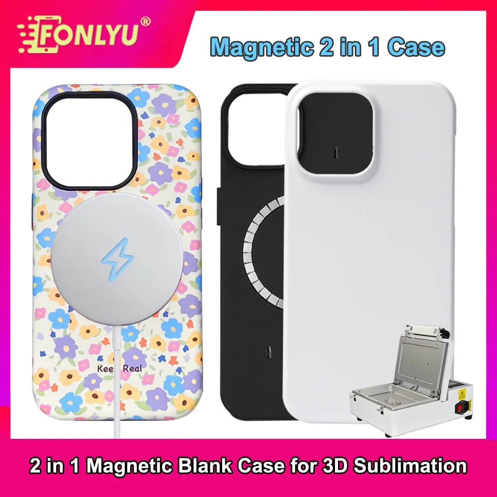 FONLYU Custodia Magnetica 2 in 1 per Sublimazione 3D per iPhone 17 15 16 14 Pro Max, Cover Vuota Stampabile a Caldo Fai da Te