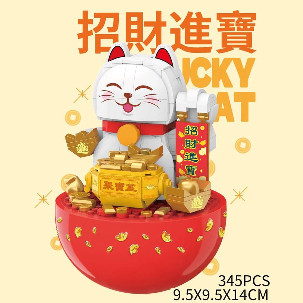 Idea Cartoon Moc Lucky Fortune Cat Tumbler Block Fai da te Roly-Poly Maneki Neko Giocattoli Collezione di modelli Mattoni da costruzione per i regali dei bambini