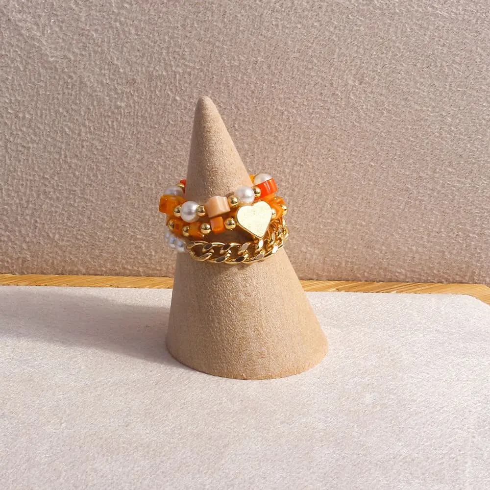 Korean Sweet Bohemia Acrylic Flower Love Heart Beaded Rings Party Jewelry Women Ring Finger Ring Set