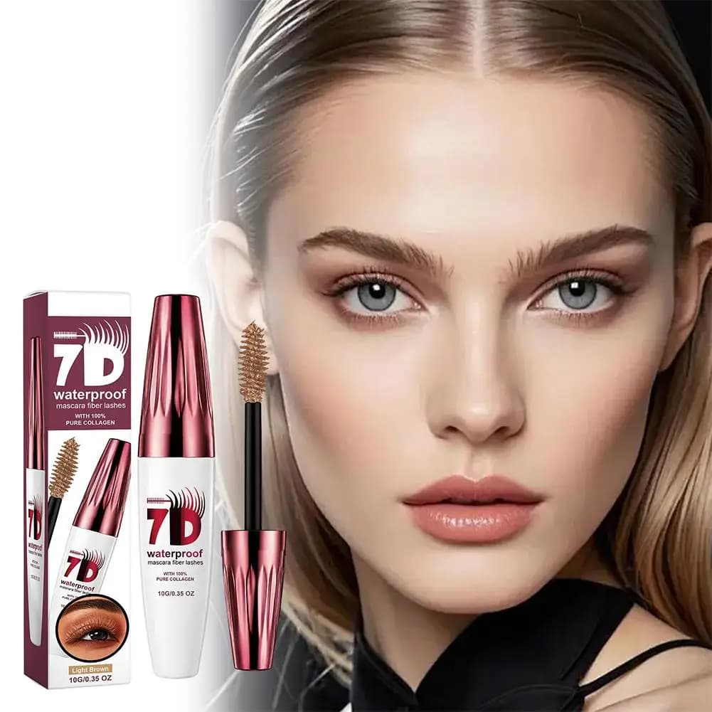 Mascara Volumizzante con Fibre di Collagene 10g, Marrone Chiaro, Naturale e Morbido, Allungante, Incurvante, Volumizzante 7D, Impermeabile