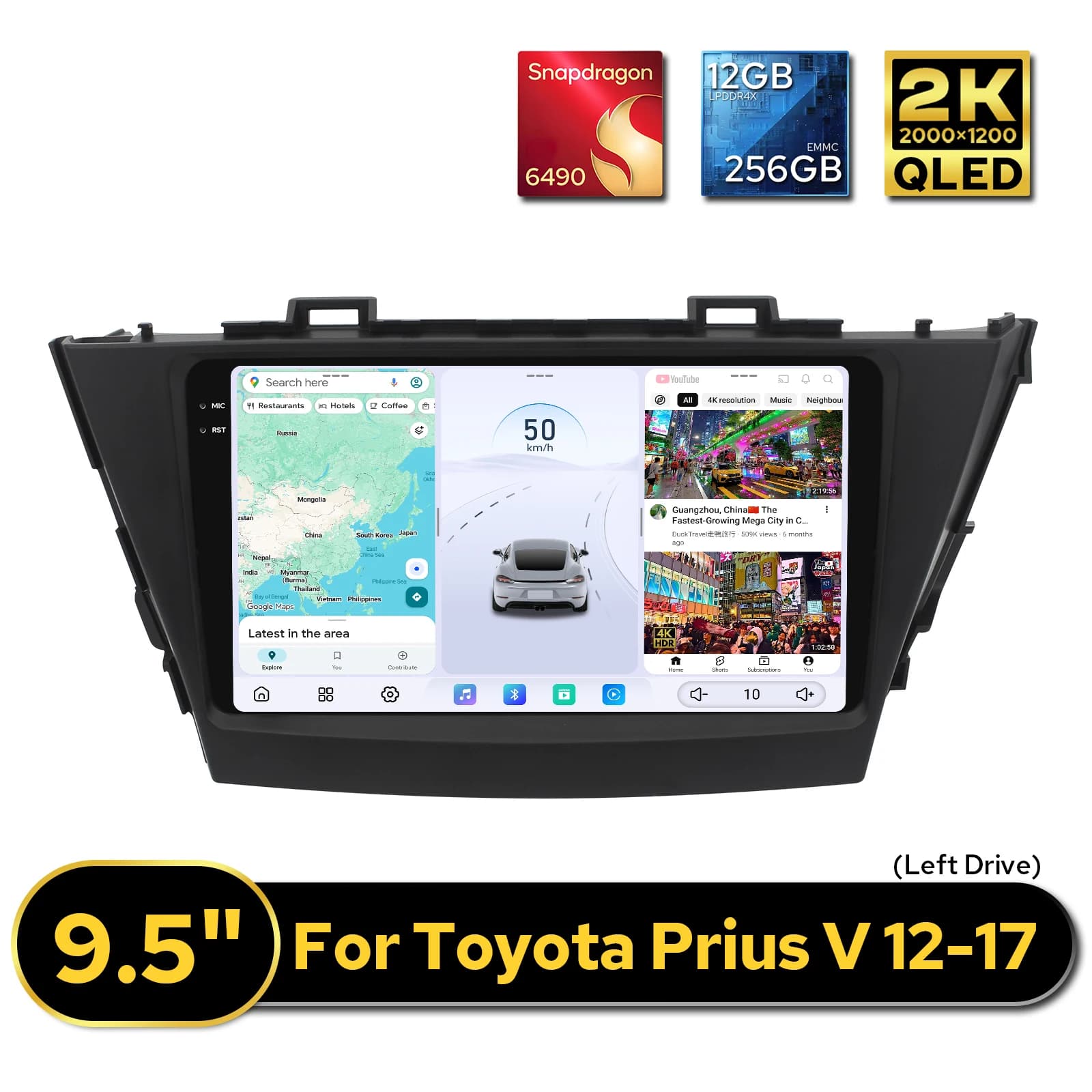 Joying Autoradio Android 9.5" con Lettore Multimediale per Toyota Prius V 2012-2017 LHD, 12GB RAM 256GB ROM, CarPlay Wireless Plug&Play