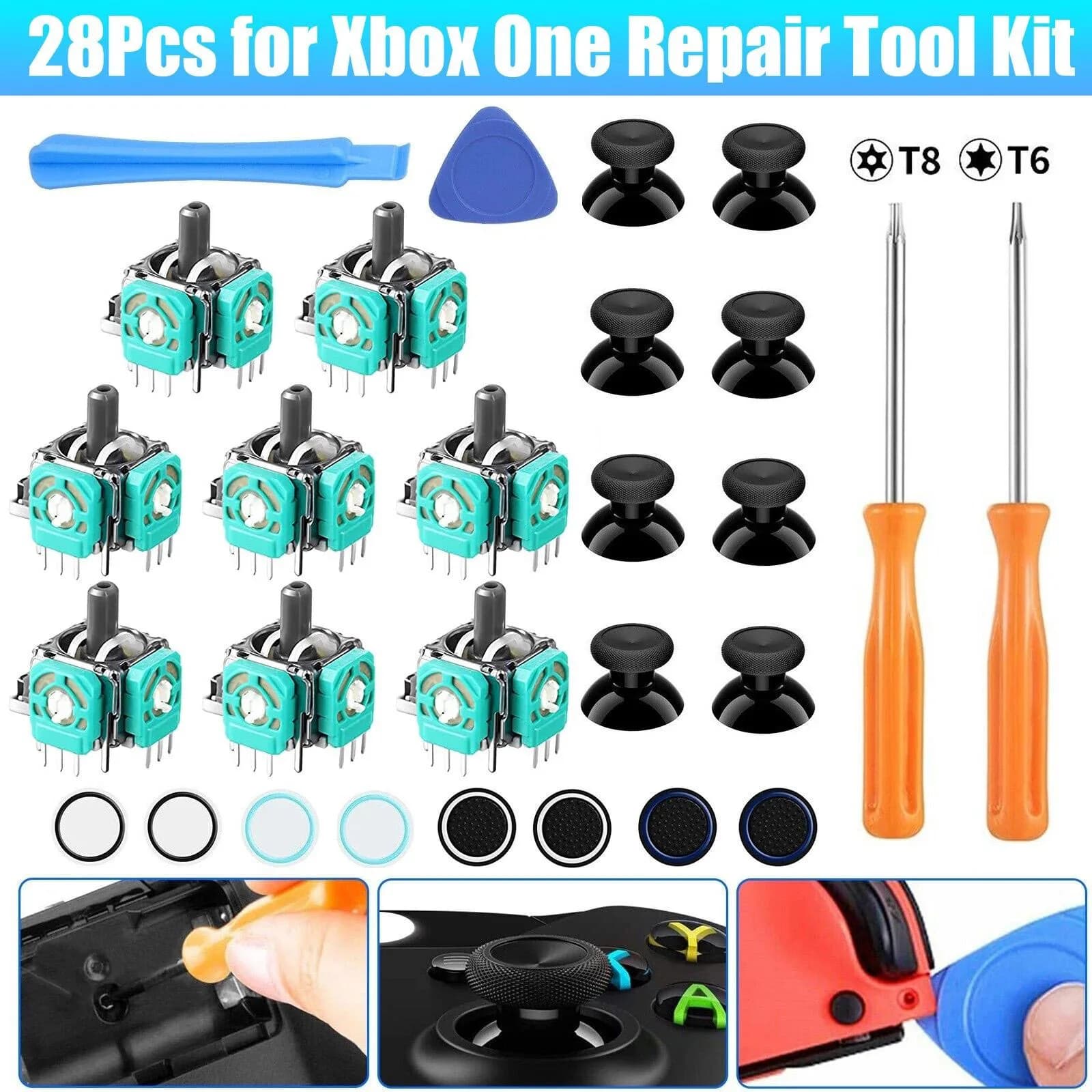 Kit di Riparazione Joystick per Controller Xbox One/360, Include Cappucci per Stick Analogici, Coperture in Silicone e Strumenti