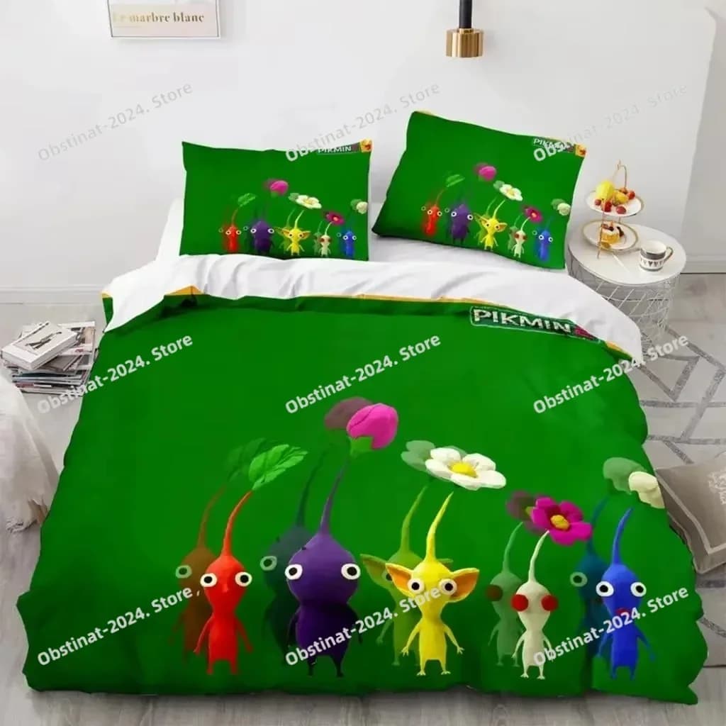 Gioco di cartoni animati Pikmin Set biancheria da letto Ragazzi Ragazze Twin Queen Size Copripiumino Federa Letto Bambini Moda per adulti Tessili per la casa