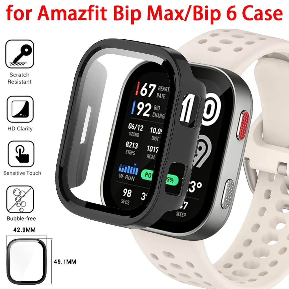 PC Case +HD Glass for Amazfit Bip Max Screen Protector Anti-scratch Film Bumper Protective Smartwatch Cover Amazfit Bip 6 Shell