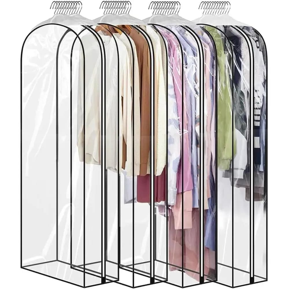 60 Clear Clothes Hangers with Smooth Side Zipper, 10 Gusseted Waterproof Garment Bags for Shirts, Coats, Dresses, Suits, 4 Pack