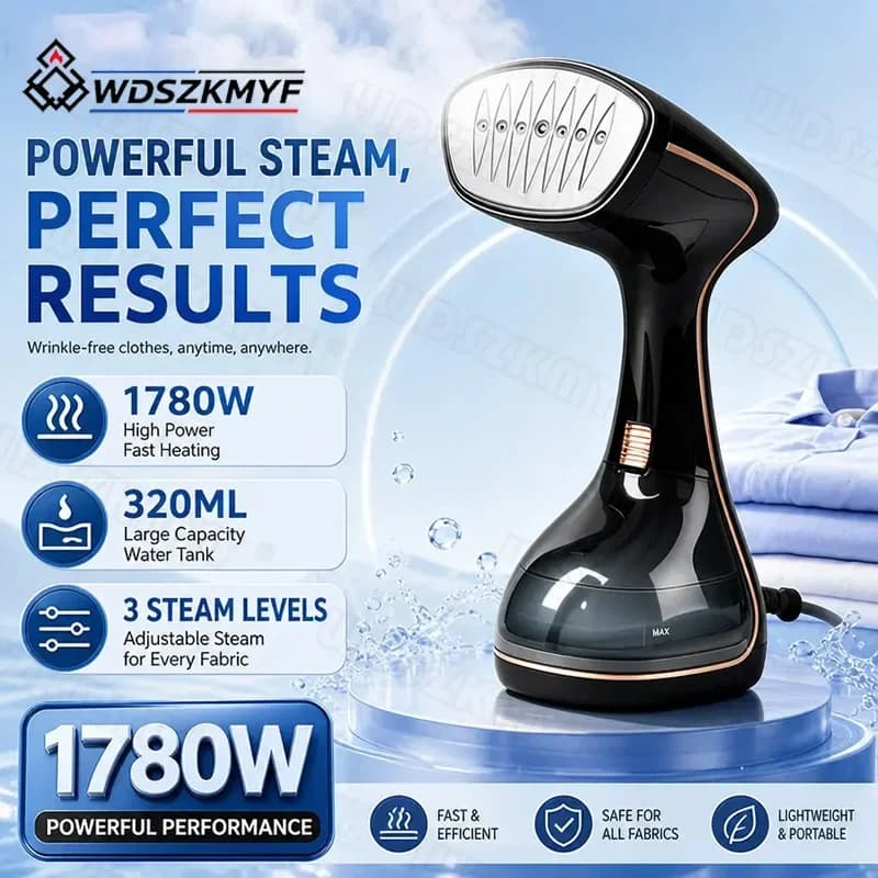 2-in-1 Portable Garment Steamer Handheld 1780W Travel Clothes Steamer Fast Heat-up Wrinkle Remover Steam Iron for Any Fabric