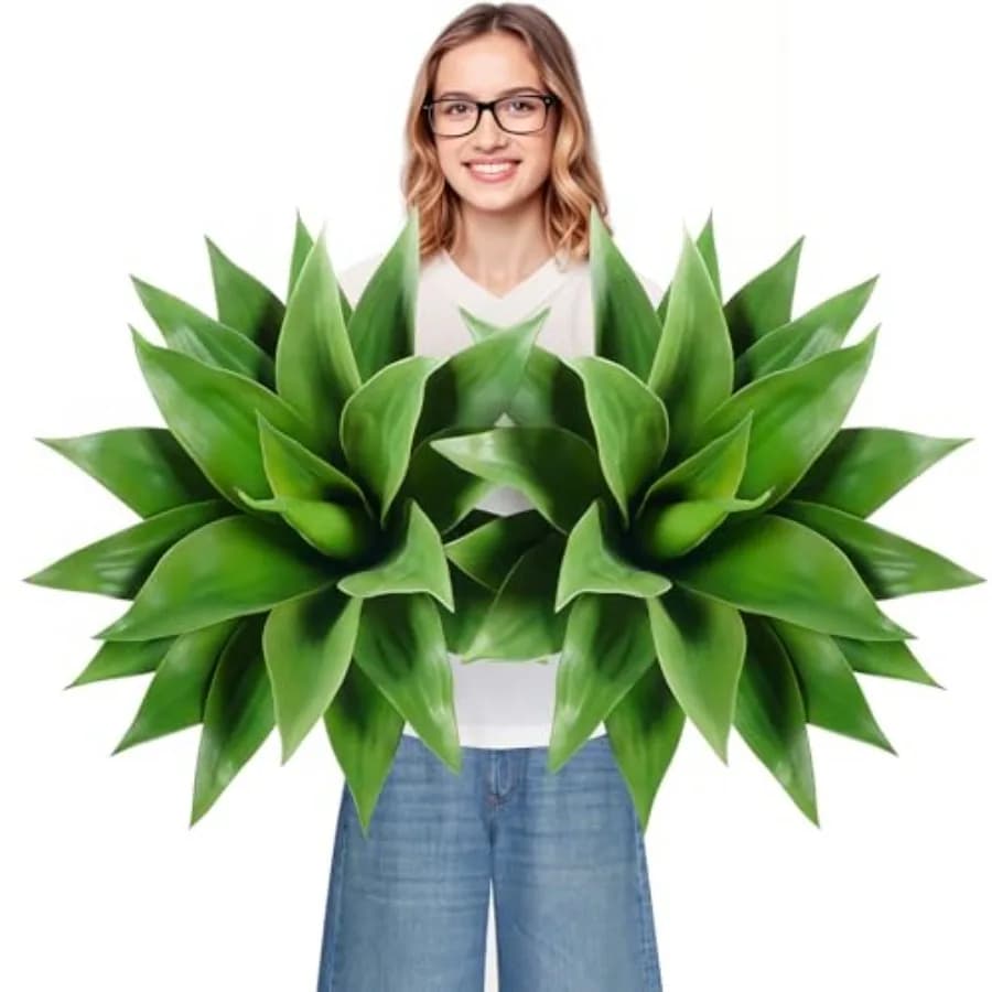 Set of Artificial Agave Plants from 28 Inches for Exterior, Large Indoor Plants, Home Decoration, Realistic Fin Succulent Plants UV Resistant
