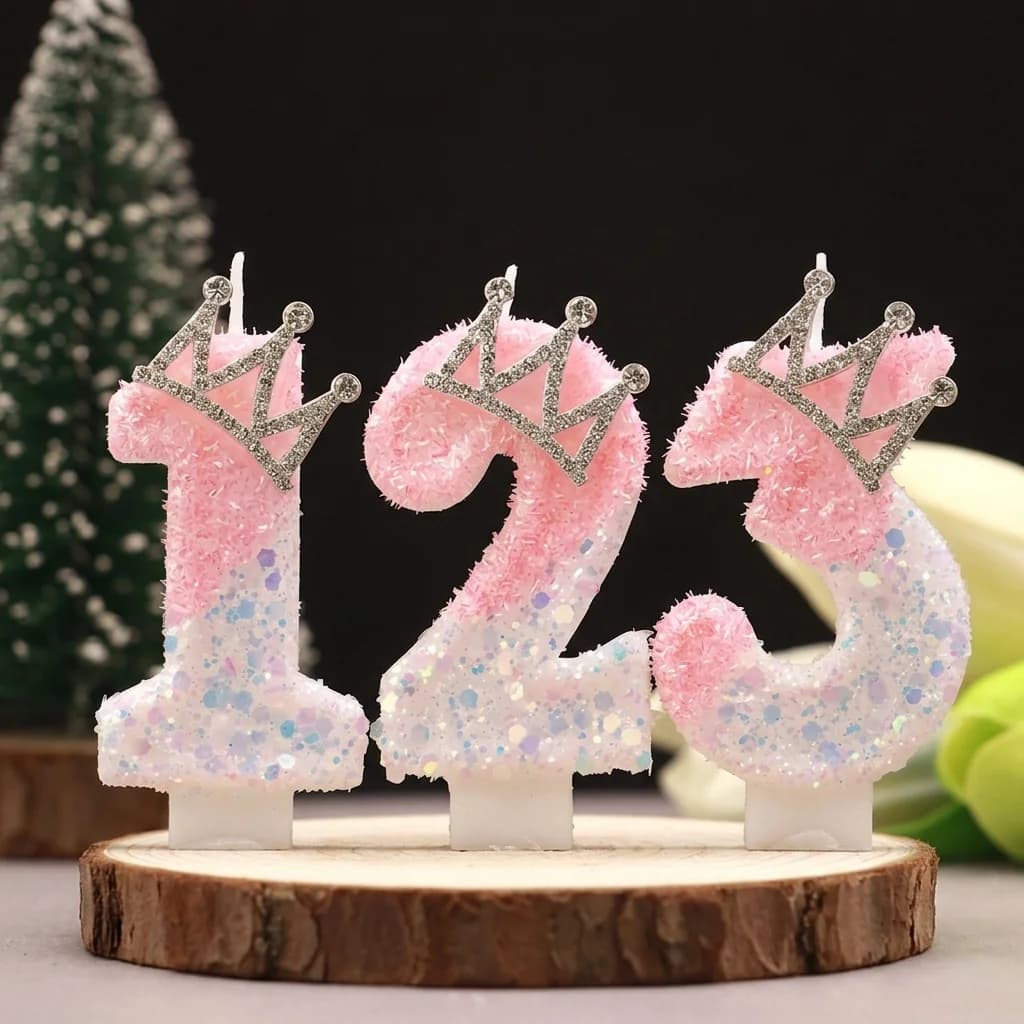Candela Decorativa a Forma di Corona con Paillettes per Torte di Compleanno - Candela Digitale Creativa per Decorazioni Festive