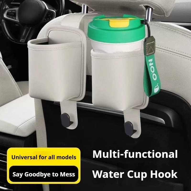 1PC Leather Car Water Bottle Holder Car Seat Back Hook Universal Cup Storage Box Car Garbage Bin Organizer With Hook Auto Parts