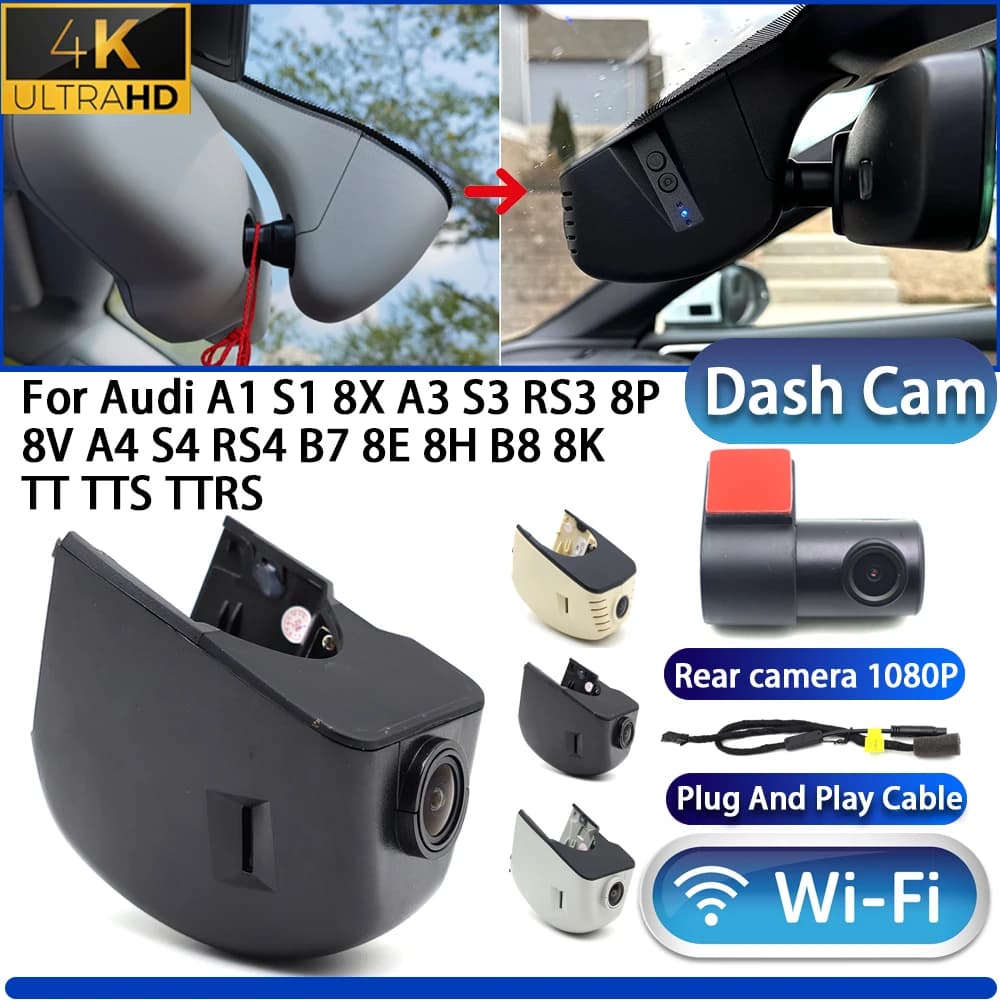 For Audi A1 S1 8X A3 S3 RS3 8P 8V A4 S4 RS4 B7 8E 8H B8 8K TT TTS TTRS 4K Dash Cam Camera DVR Wifi Plug And Play Video Recorder