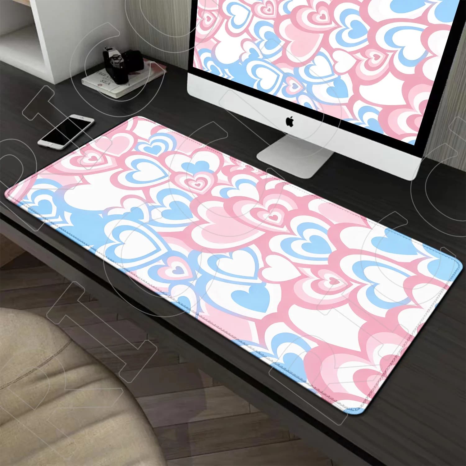 Tappetino per mouse XXL HD Printing Large Gaming Expansion Pad, a forma di cuore, in gomma, antiscivolo, per tastiera da gaming, protegge la scrivania.