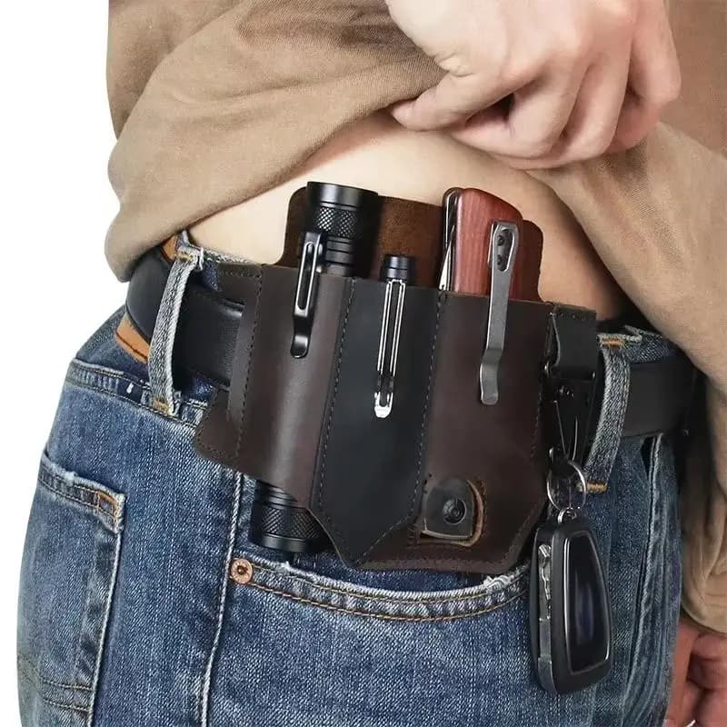 New Sale-Multi-Tool Leather Belt ,EDC Organizer Sheath for Flashlight,Knife,Pen and Keychain 2026