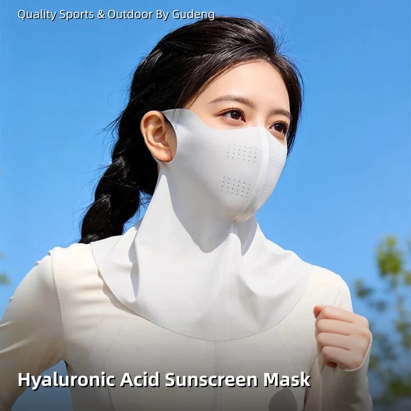 Summer Sun Protection Face Mask Women UV-Protective Cool-Touch Breathable Neck-Covering, Seamless Ear-Loop Hyaluronic Acid Mask