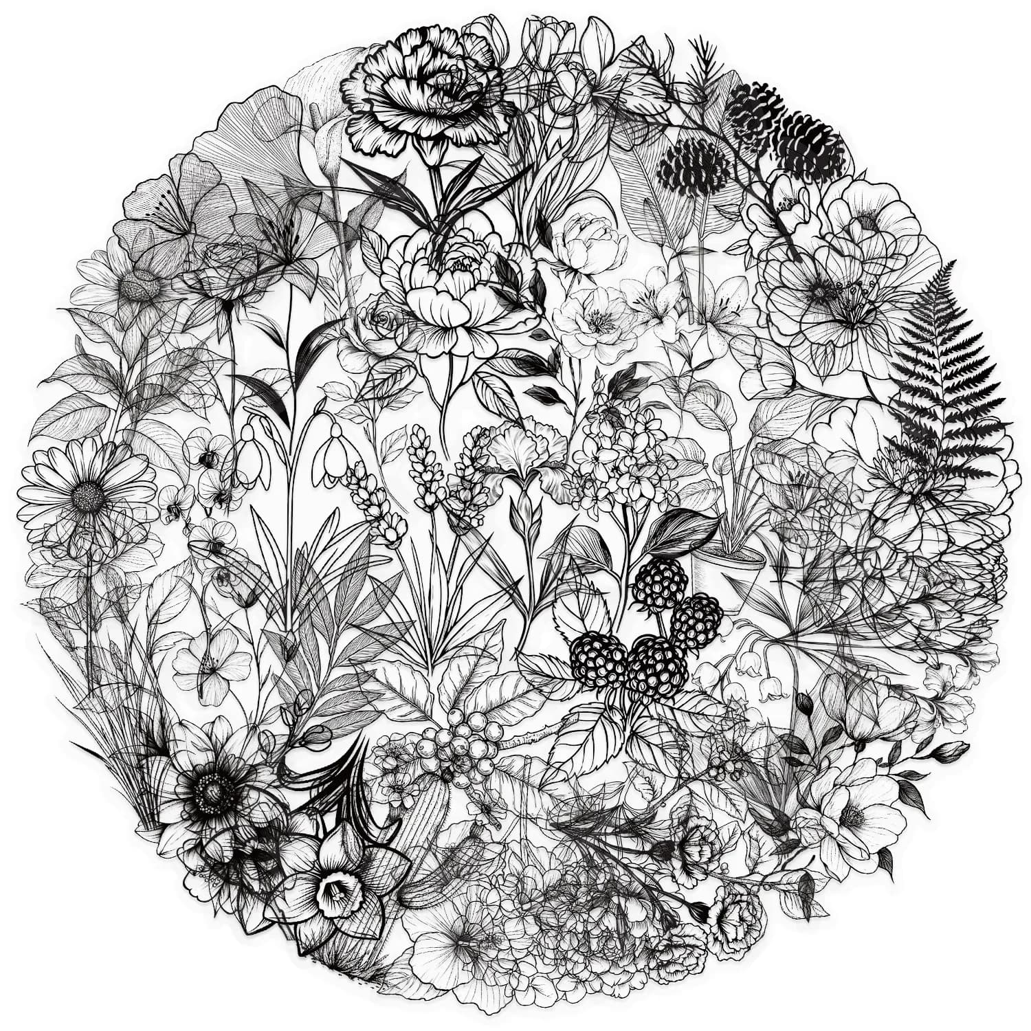 50 pezzi di fiore botanico in bianco e nero adesivo trasparente decorazione fai da te in PVC impermeabile skateboard notebook graffiti giocattoli regali