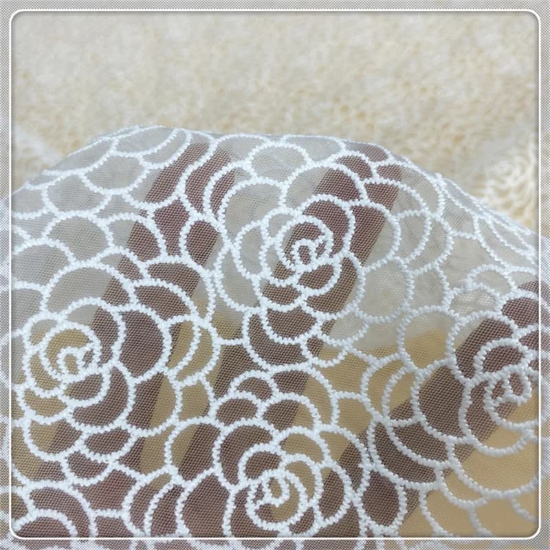 5Yards Rose Mesh Embroidery Milk Fibe Lace Fabric, Curtain Accessories Dress Garment Material,Sewing Accessories Wholesale,130cm