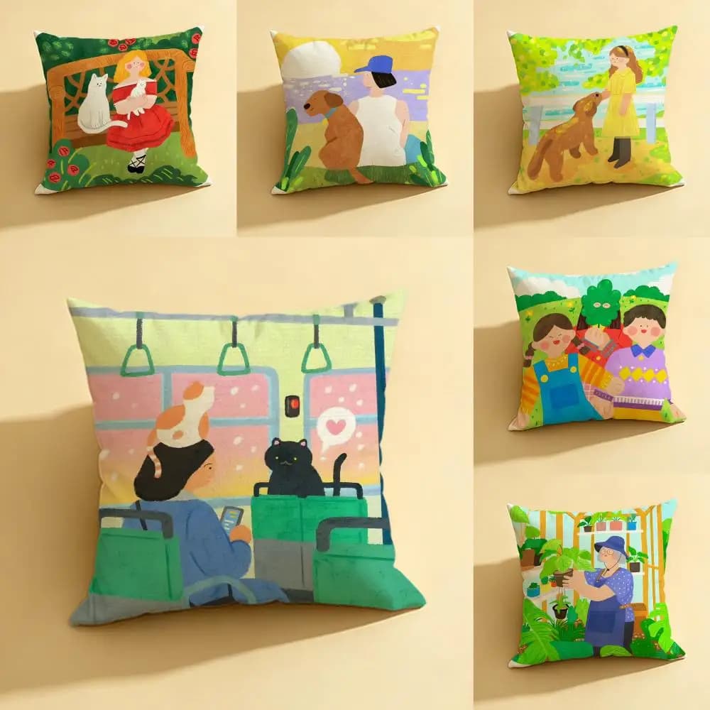 Set di fodere per cuscini in lino naturale Artist G-Gambam, decorazione tutto in uno per divano, camera da letto e sedia