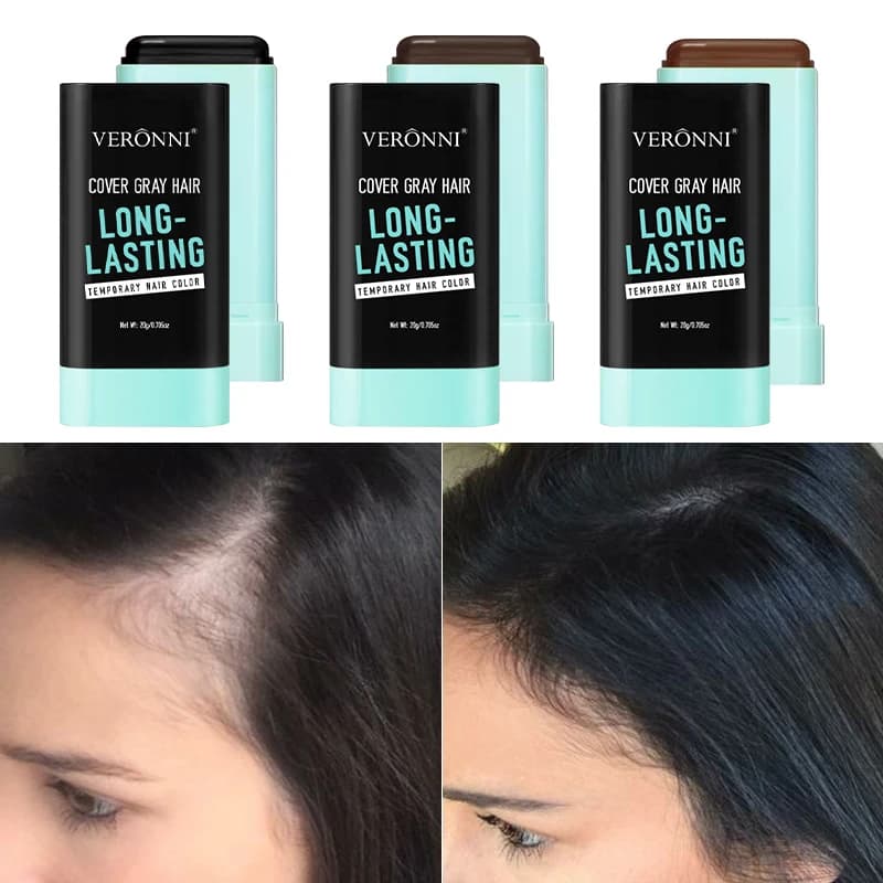 3 Colors Hair Coloring Stick Quickly Covers Gray White Hair Concealer Waterproof Hairline Instant Covering Hair Dye Stick