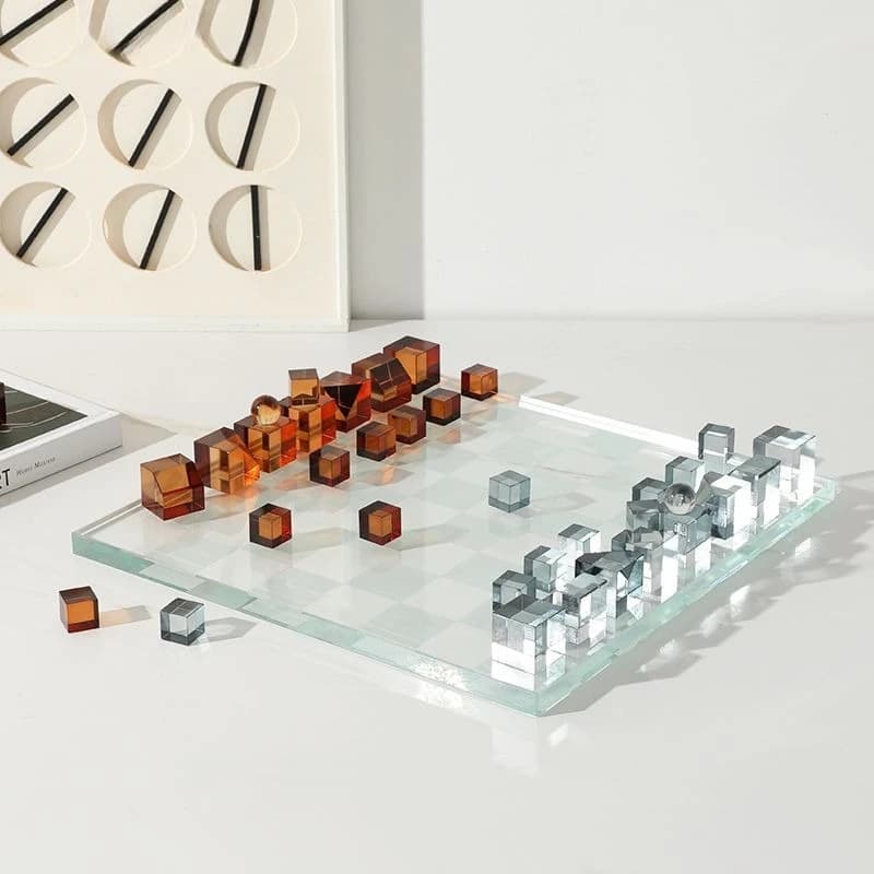 Creative Nordic Modern Crystal Chess Set, Geometric Chess Pieces