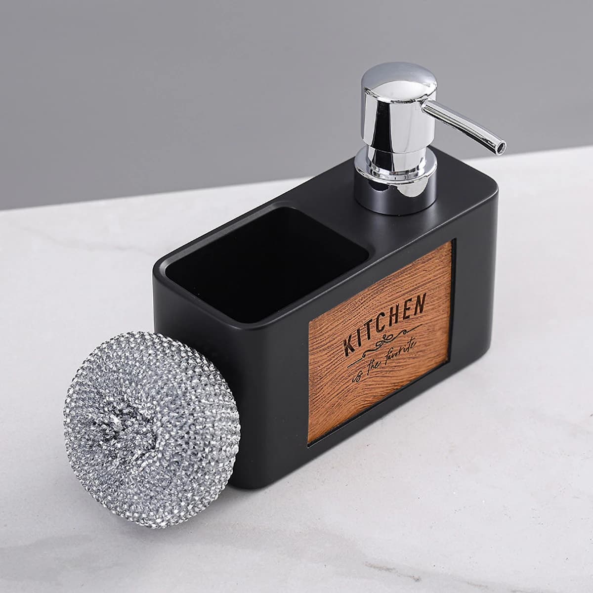 Dispenser di sapone in resina senza mercurio con tampone abrasivo Dispenser di sapone per le mani da bagno con pressa per piatti da cucina