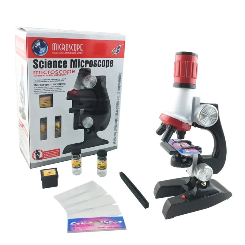 Regali educativi per bambini Illuminazione economica Bio microscopio monoculare in plastica con zoom 100X 400X 1200X Compleanno per bambini