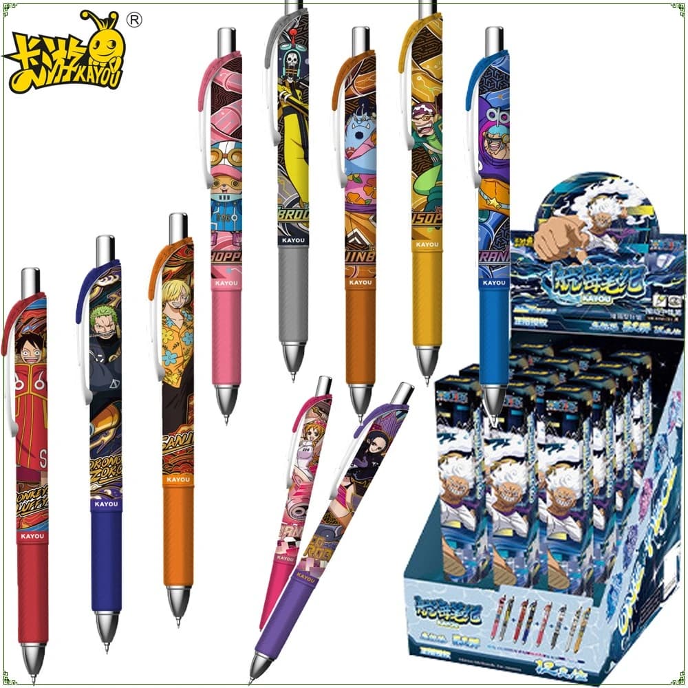 Nuova penna gel KAYOU originale One Piece, blind box, design accattivante, a pressione, nera, 0,5 mm, penna a sfera premium, pratica, regalo per bambini