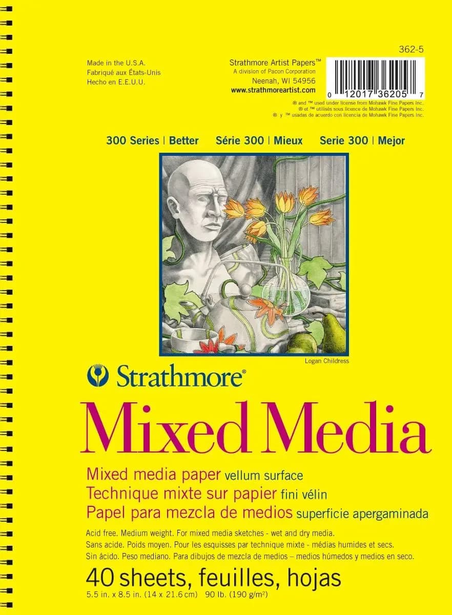 Mixed Media Paper Pad, 5.5x8.5 Inches, 40 Sheets, 190gsm for Watercolor, Gouache, Ink & More