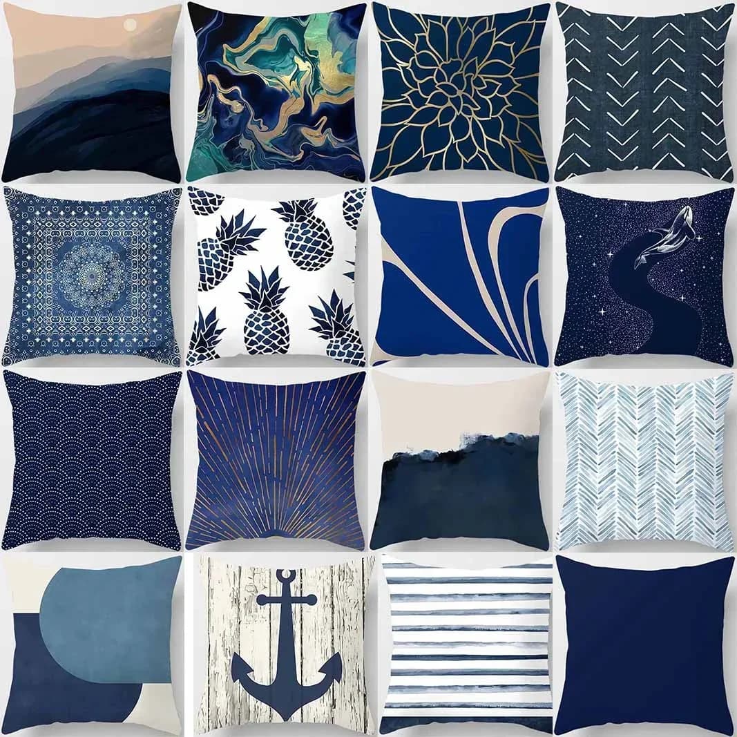 Square pillow with blue tone print, home decoration, car sofa cushion cover 60 x60cm funda de almohada