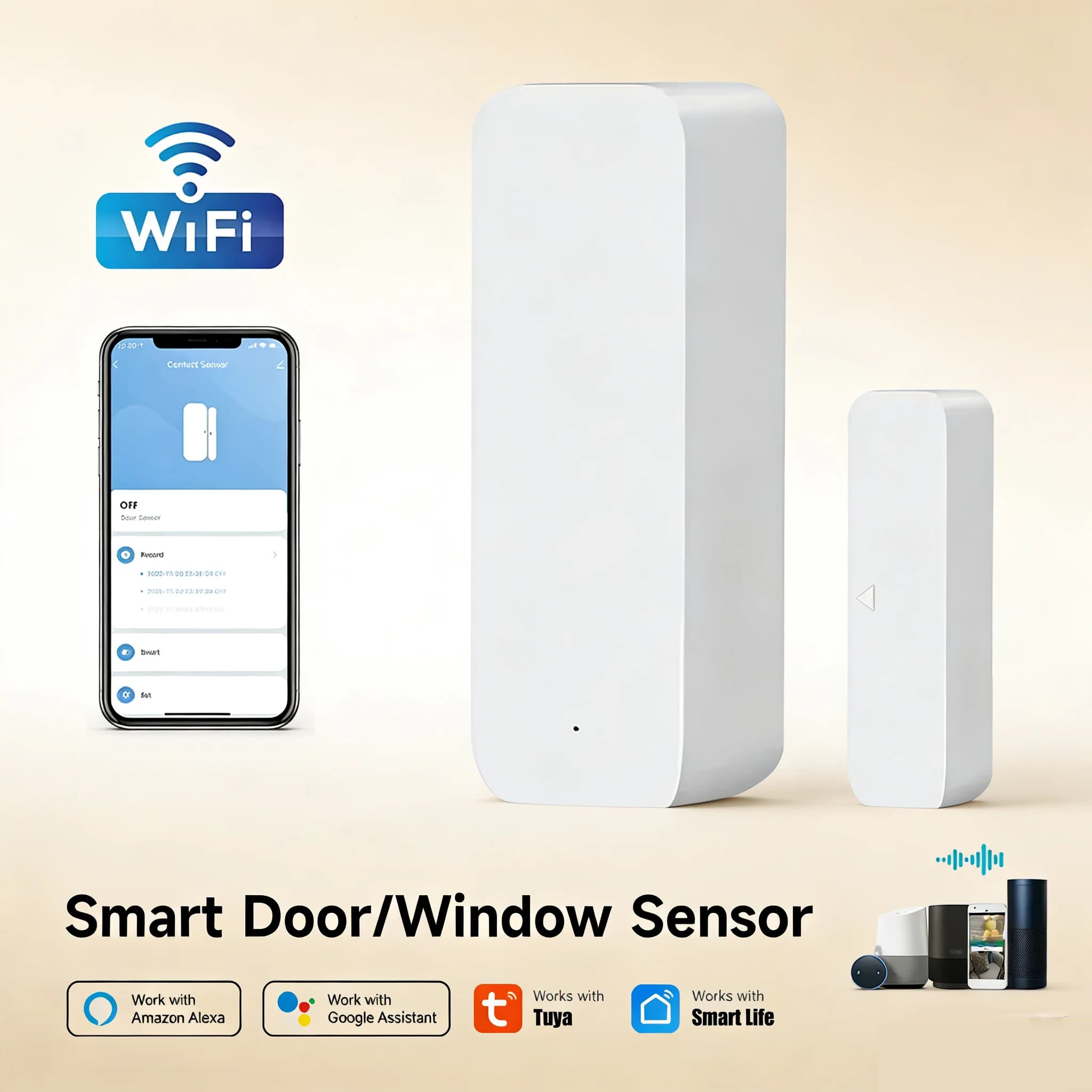 Sensore di sicurezza wireless WiFi per porte e finestre, allarme antifurto intelligente Tuya, rilevatore magnetico di ingresso, compatibile con Alexa e Google Assistant