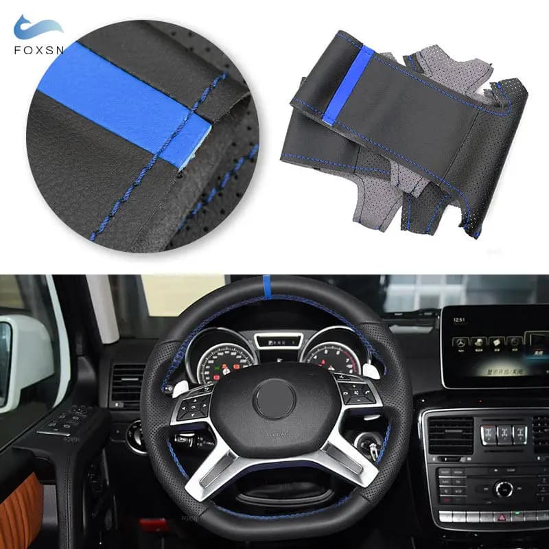 Car Steering Wheel Microfiber Leather Cover For Mercedes Benz D shape C E GL Class W204 2011-2014 W212 2014-2015 X166 W166 W463