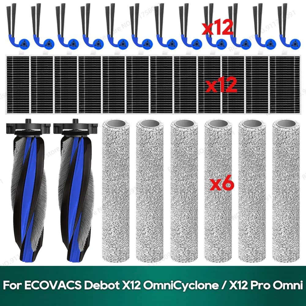 Compatible for Ecovacs Debot X12 OmniCyclone Accessories Main Brush Filter Roller Mop Side Brush Replacement Parts Kit
