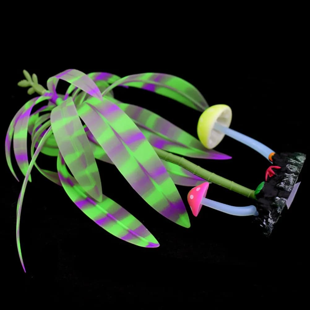 Decorazione per Terrario Simulato, Pianta Artificiale Fluorescente Viola 7x22cm, Ornamento Realistico per Acquario e Vasca dei Pesci