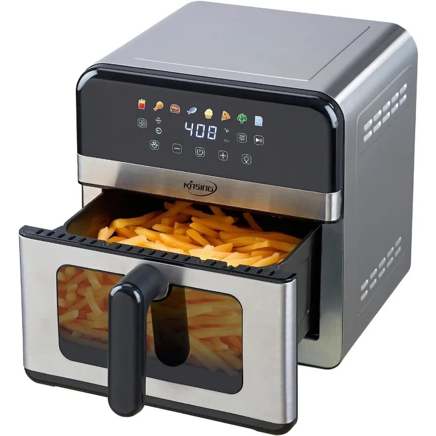 Friggitrice ad aria con finestra visibile 8in1 compatta grande 7,5 Qt fino a 85 meno olio per arrostire cuocere disidratare riscaldare alimenti congelati