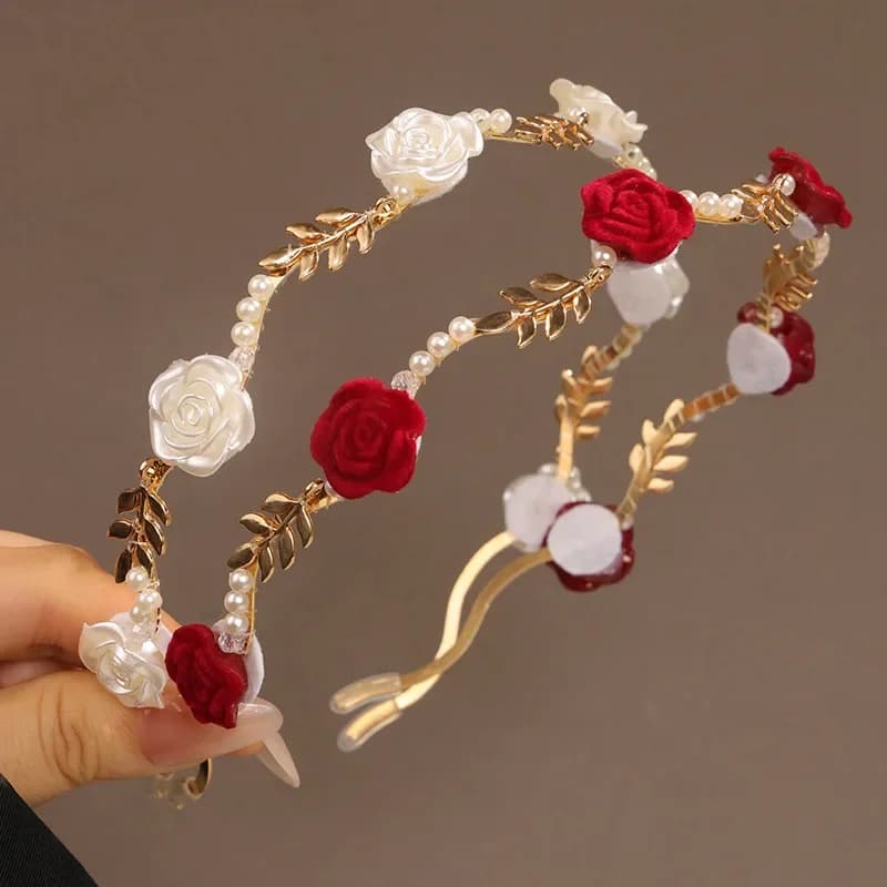 1pc fata bellezza perla fiore sottile cinturino per capelli pizzicato cheongsam copricapo da sposa luce di lusso rosa stampa cinturino per capelli