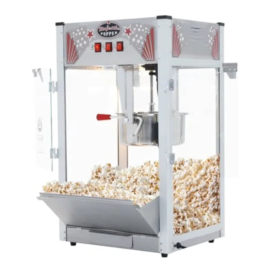 Macchina per Popcorn Majestic 16oz con Pentola in Acciaio Inox, Elettrica, con Paletta, Tazze Dosatrici, Sacchetti e Secchielli per Servire