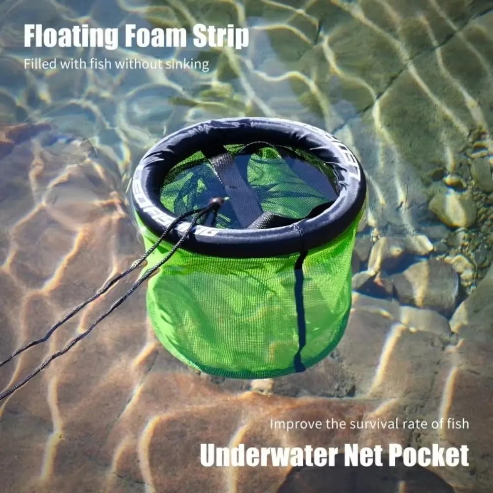 Durable Mesh Foldable Fishing Basket Bait Container Drawstring Closure Round Floating Basket Circular Collapsible Live Fish Net