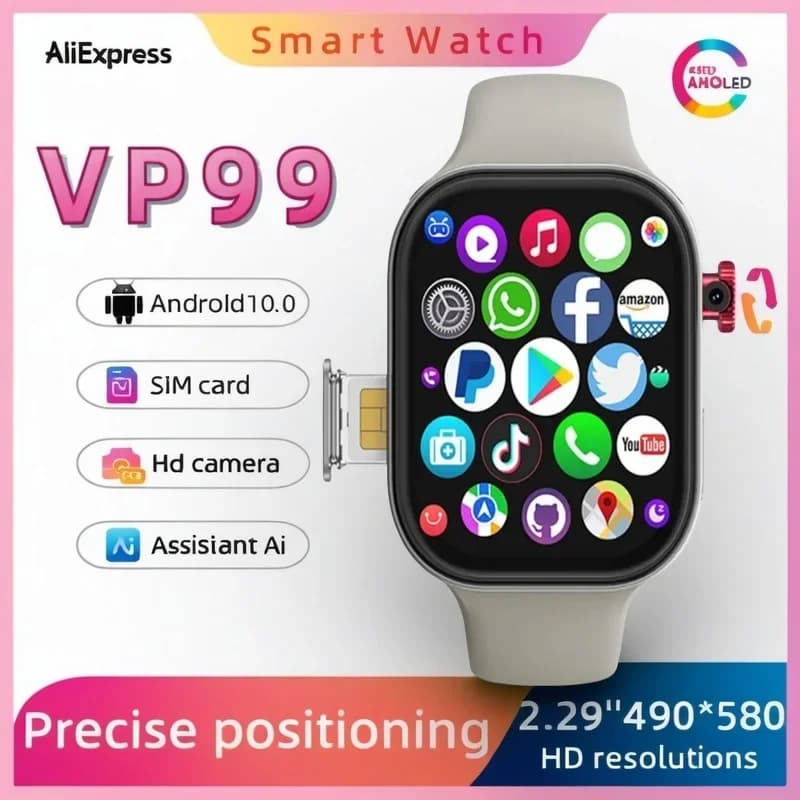 VP99 Smartwatch AMOLED da 2,29" con WiFi e GPS: fotocamera ruotabile, supporto NFC, slot per scheda SIM, monitoraggio della salute di tutto il giorno