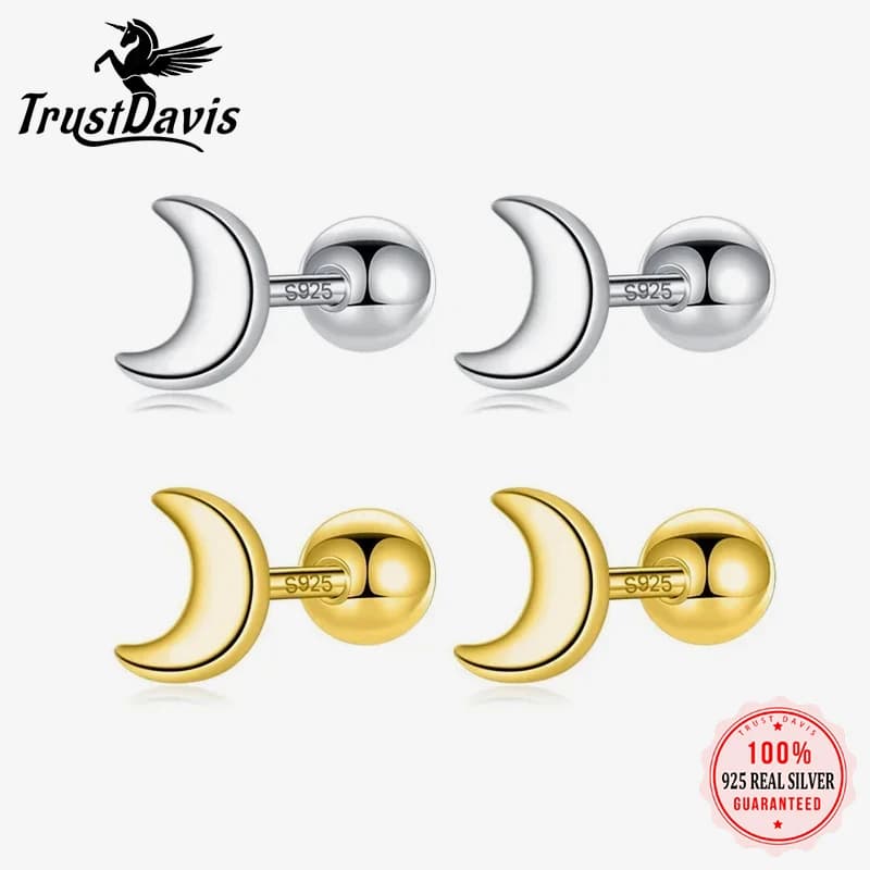 Trustcherokee Real 925 Sterling Silver Fashion Minimalist Mini Moon Screw orecchini per donna bambini Fine S295 gioielli DA164