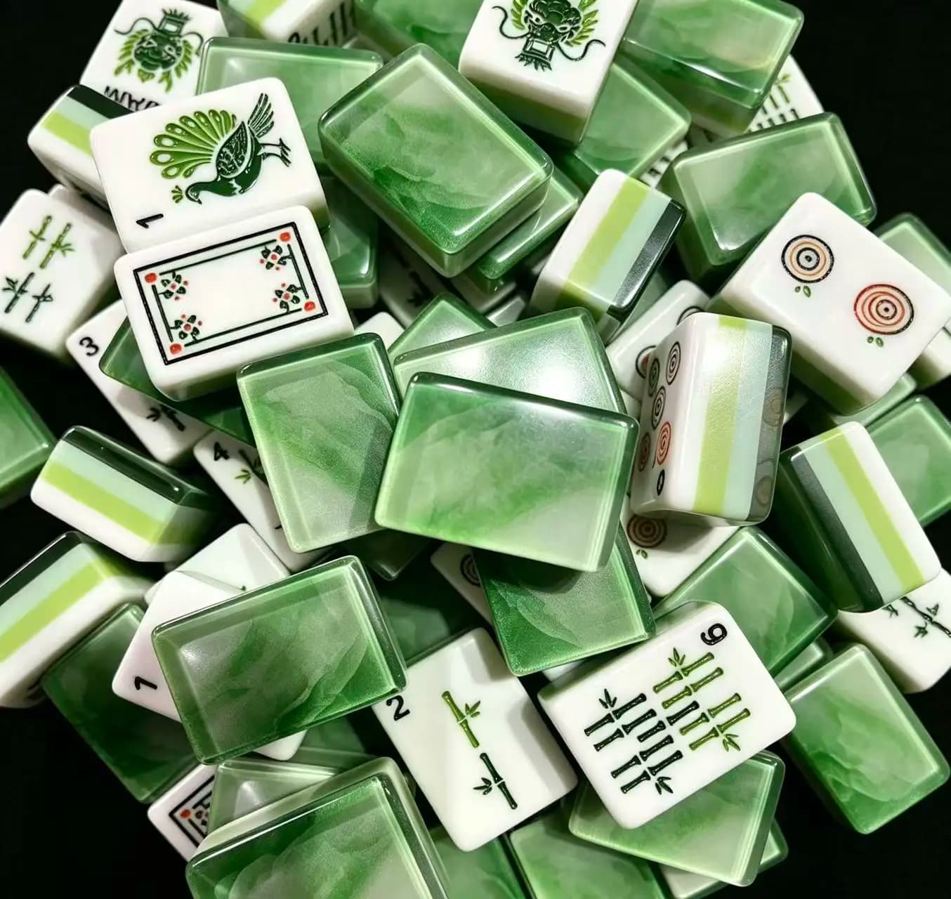 A Set Of 160 Exquisite Jade Green Acrylic American Mahjong Tiles, Suitable For Indoor Or Outdoor Games
