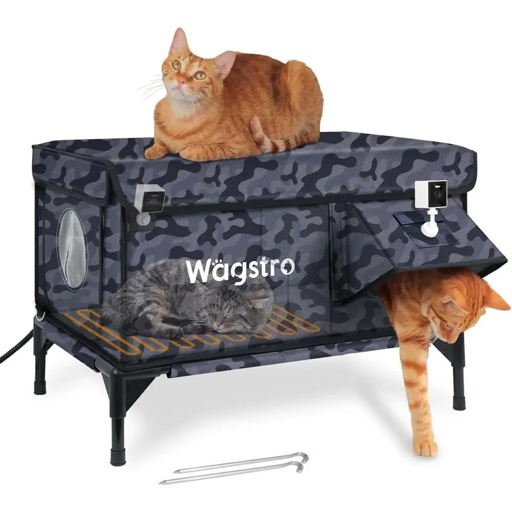 Cuccia Riscaldata per Gatti da Esterno con Telecamera Intelligente, Altamente Rialzata con Porta ESE, Cuccia Isolata Impermeabile per Gatti da Esterno