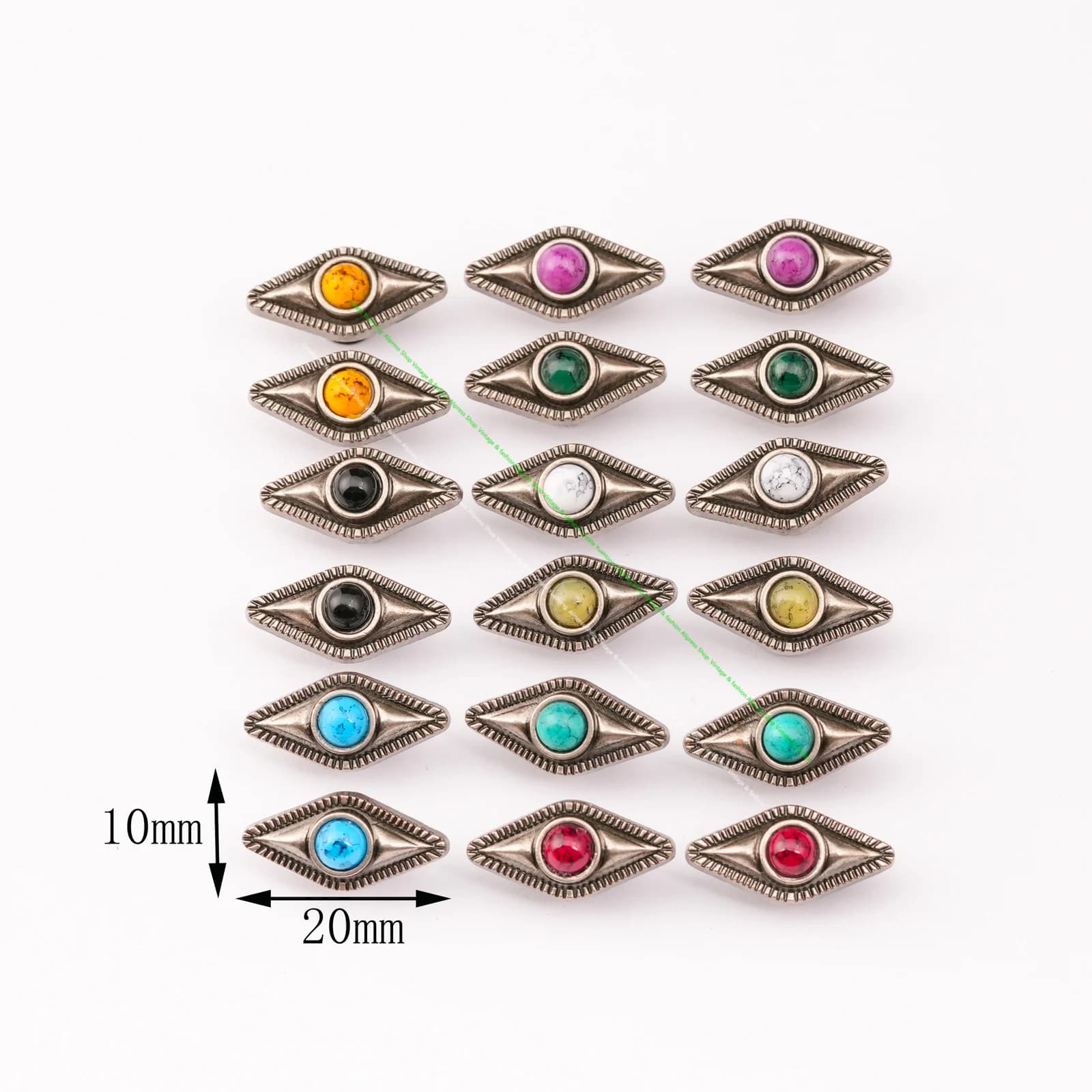 10 Pcs 20*10mm Silver Metal Floral Diamond Leathercraft Belt Hardware Fastener Saddle Tack Bridle Bead Concho Rivet