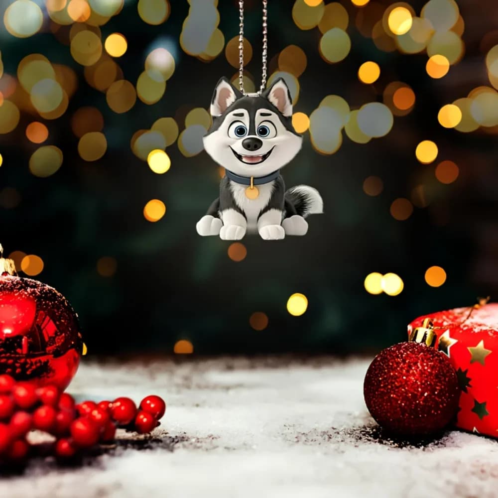 2D Cartoon Husky Keychain Adorable Puppy Acrylic Pendant Versatile Charm for Car Mirror,Backpacks,Festive,Party,Gift & Decor