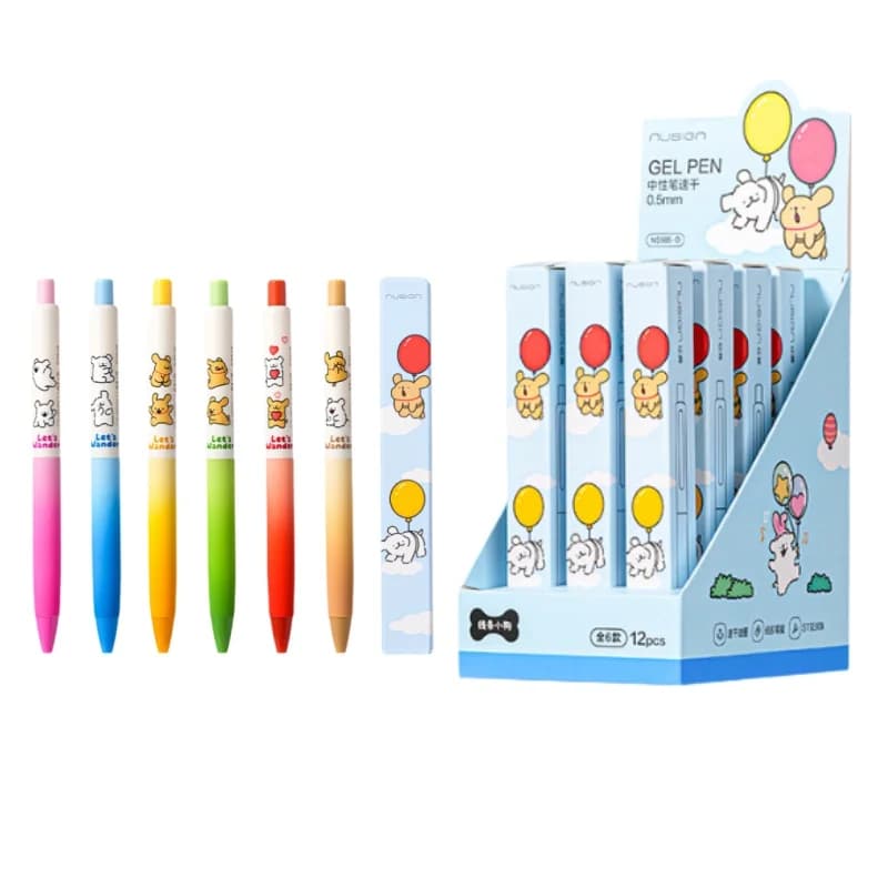 12pcs Deli Maltese‌ Retractable Gel Pen Line Puppy 0.5mm Double Ball St Tip Quick Drying Soft Silicone Grip Student Stationery
