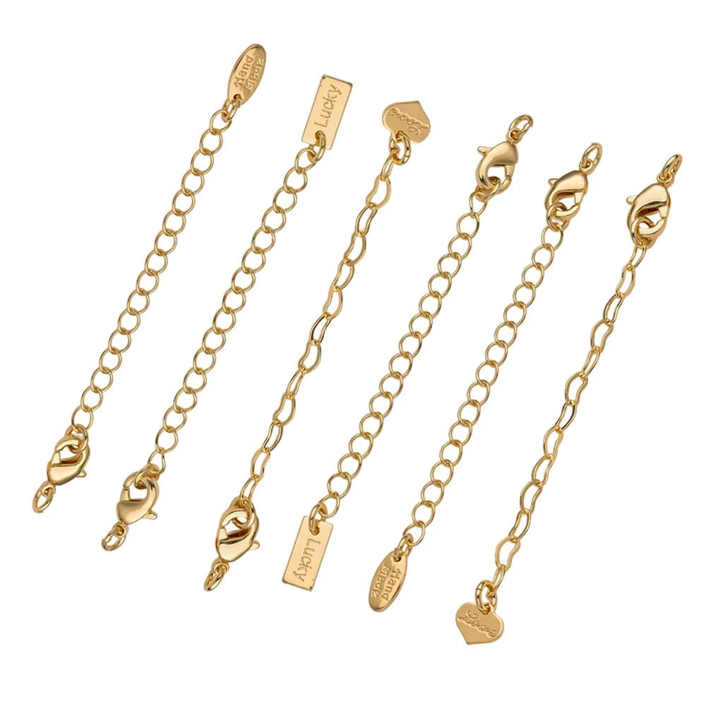 2 code di estensione dell'estremità in ottone placcato oro 18 carati con fermagli prolunga per catena con ciondolo a forma di cuore per la creazione di gioielli con bracciale collana fai da te