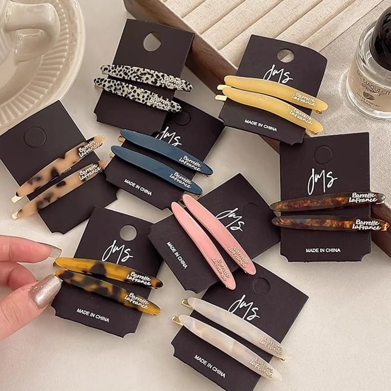 2 Pcs Simple Acetate Bnags Hairpins Women Oval Geometric Hair Side Clips Colorful Duckbill Clips One-word Clip Hair Accessories