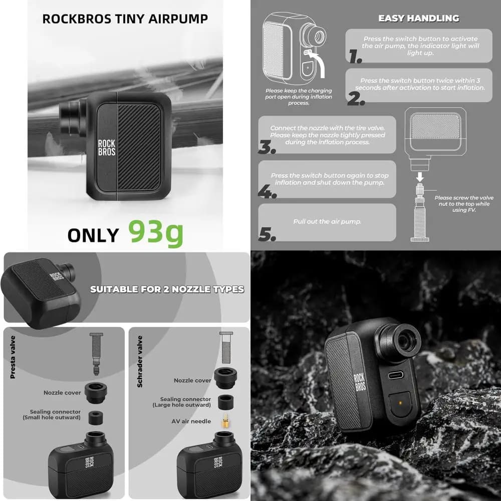 Mini pompa da bici portatile ricaricabile con 100 PSI per valvole Presta e Schrader