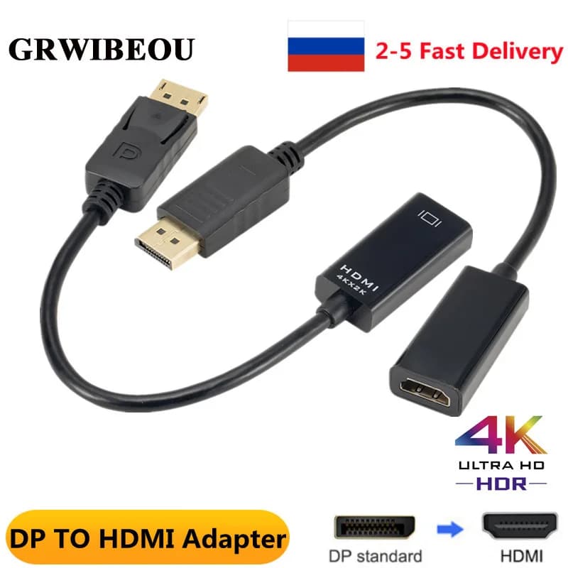 GRWIBEOU 4K compatible HDMI DisplayPort Converter Adapter, from DP male Display to female HD TV cable, for video transfer from PC